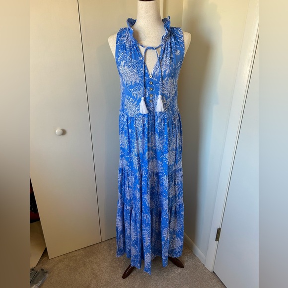 Lilly Pulitzer SIZE S NWOT Malone Croc and Loc It Blue & White Floral MAXI Dress - Picture 2 of 7